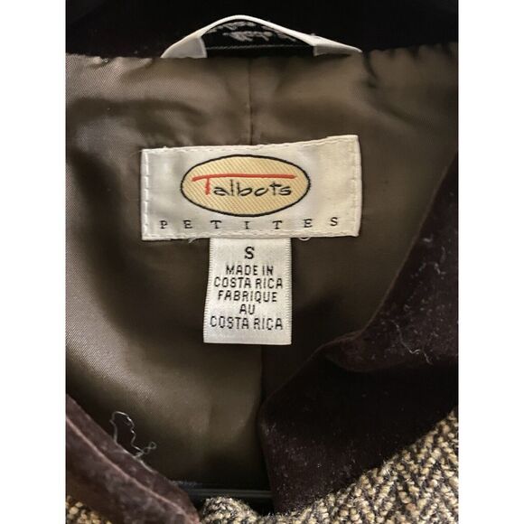 Talbots Vest Womens Small Petite Brown Wool Silk Herringbone Tweed Velvet Leaves - Picture 2 of 13